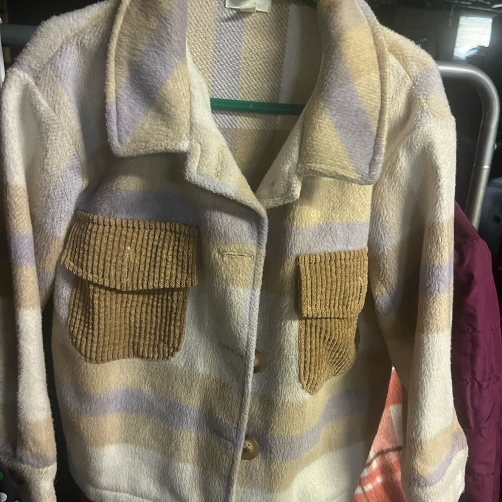 4-5Y Girls Tan Shacket with Lavender accents